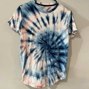 Hollister Men’s Curved Hem Tee Tshirt Tie Dye Red White Blue